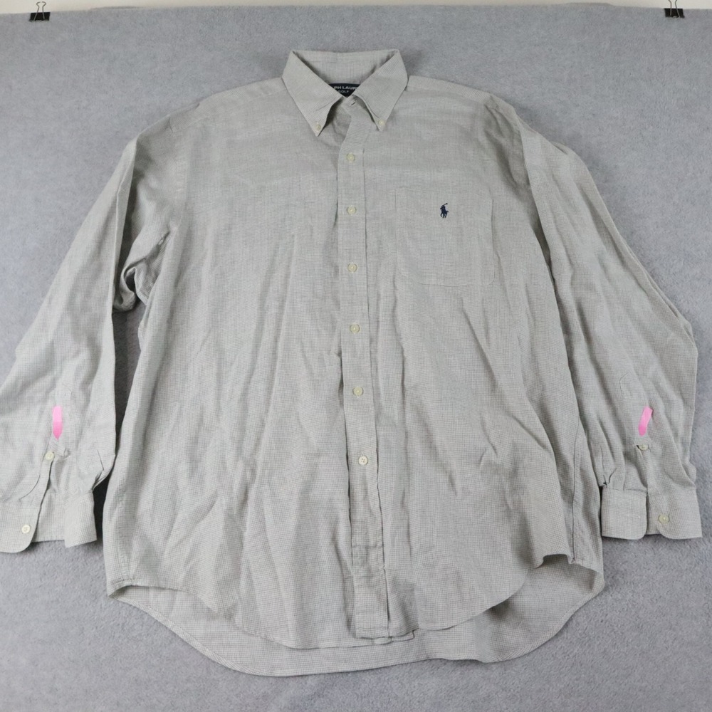 Ralph Lauren Golf Shirt Mens Large Tilden Button Up Gray Houndstooth Long Sleeve